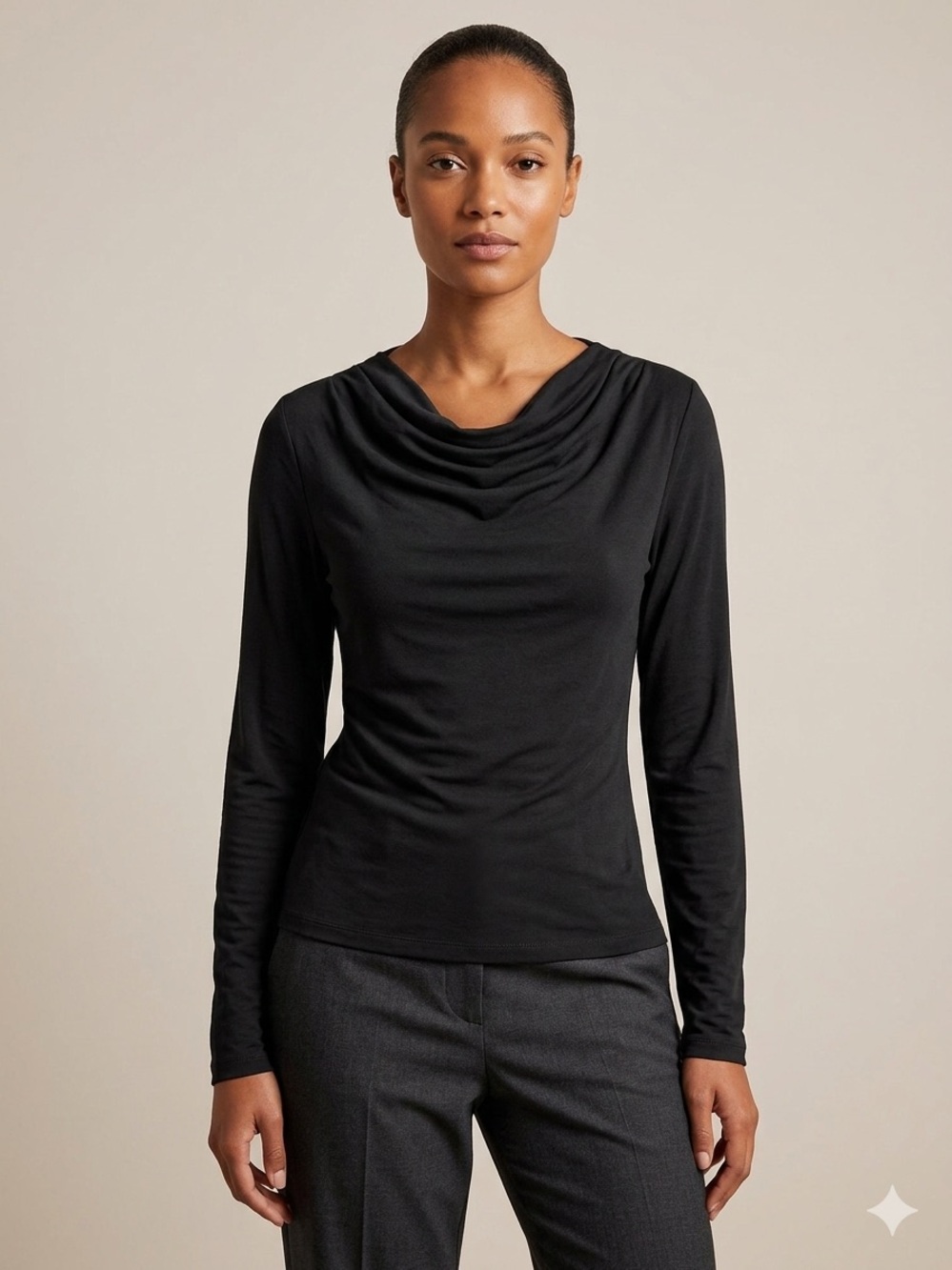 J. Crew Black Draped Cowl Neck Long-Sleeve Top